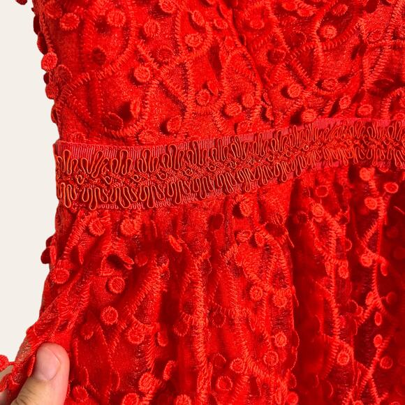 Reiss Abrianna Red Lace V-Neck Cap Sleeve Cocktail Dress Size 4 - Picture 8 of 15